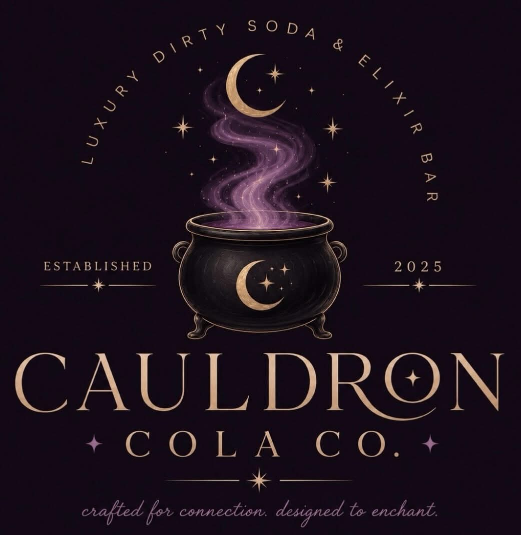 Cauldron Cola Co. logo — a steaming cauldron under a crescent moon